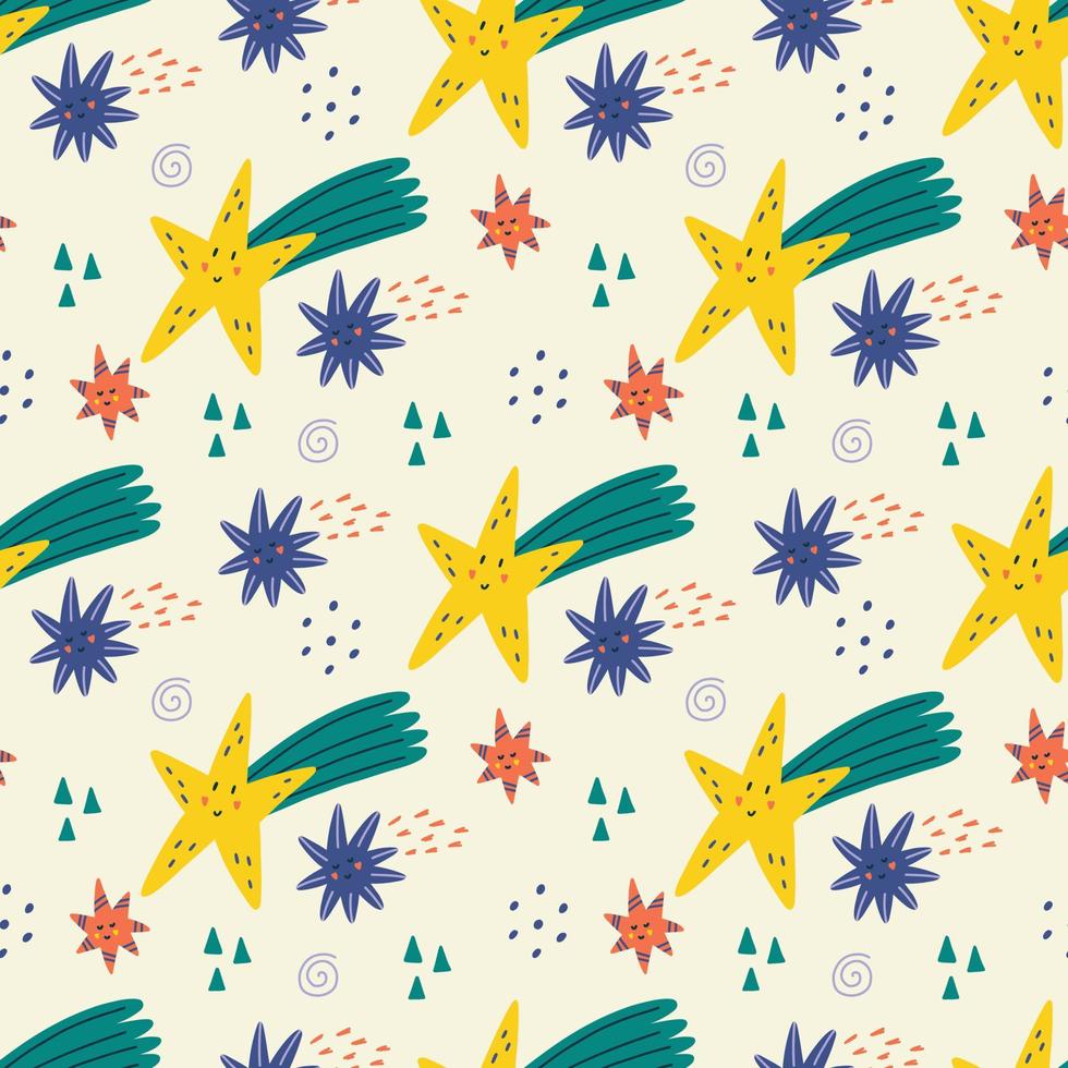 Characters bright stars seamless pattern vector