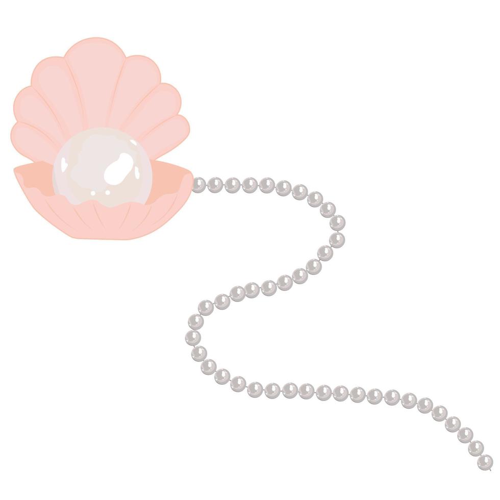 Mother-of-pearl shell open with pearl. Vector stock illustration. Isolated on a white background.