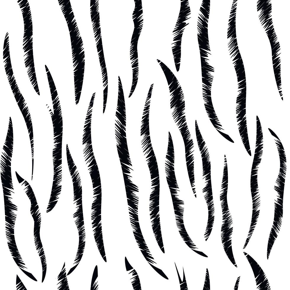 Tiger seamless pattern. Vector stock illustration. Black stripes of tiger fur on a white skin.