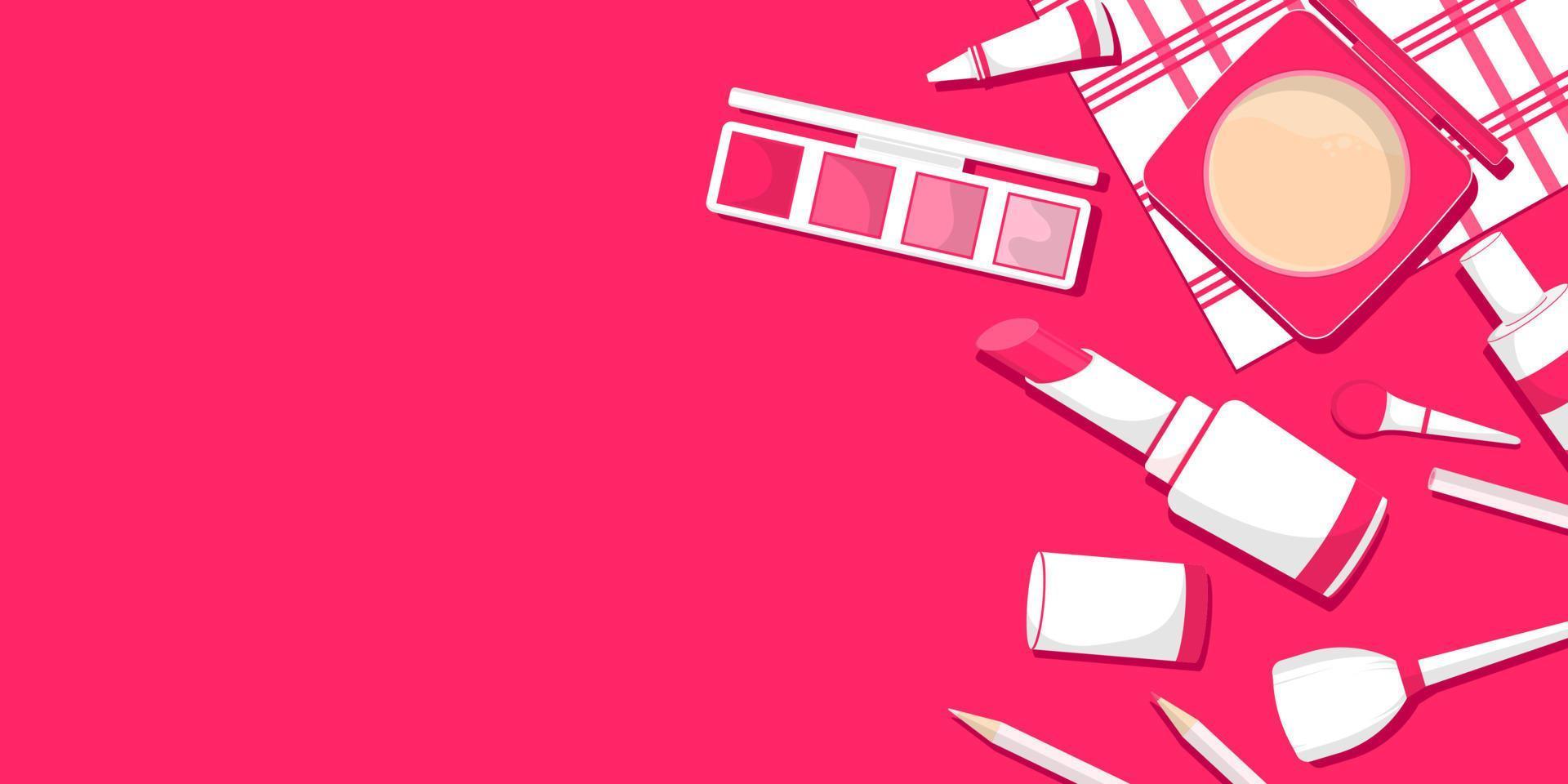 Vector cosmetic design, Makeup and cosmetic personal products, Top view elements illustration with copy space.
