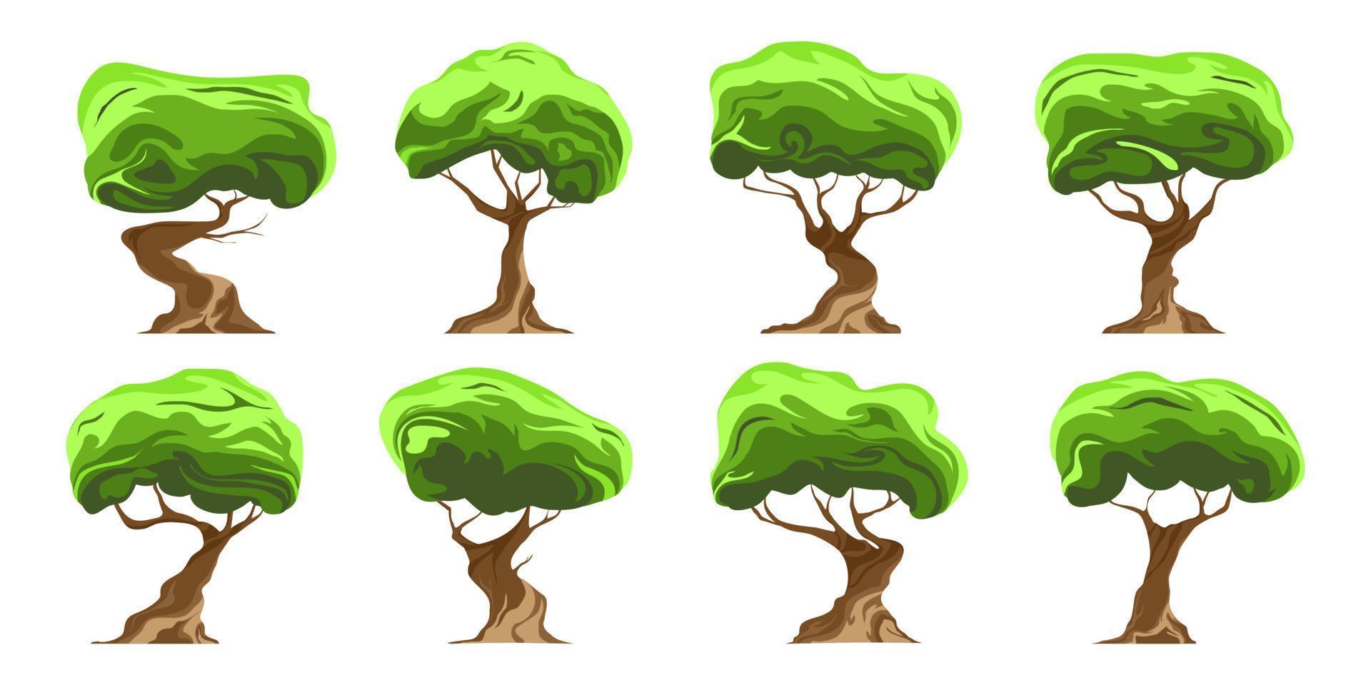 Vector hand drawn green trees design, Cartoon collection illustration green trees on isolated background.