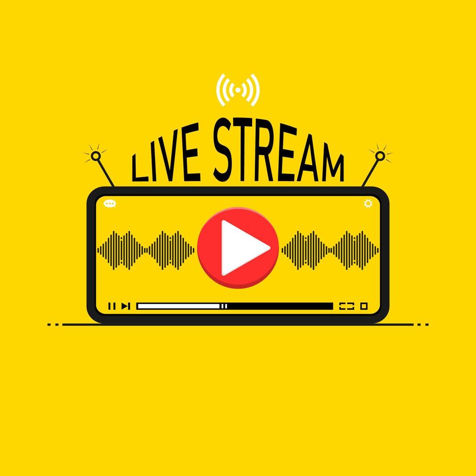 Smartphone playing video online, Vector design live stream on smartphone, Marketing illustration online.