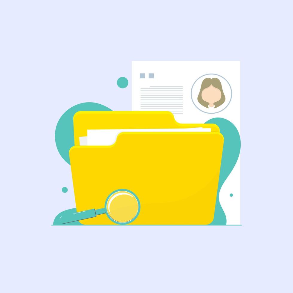 Vector create design, File personal information document with magnifying glass, digital marketing illustration.