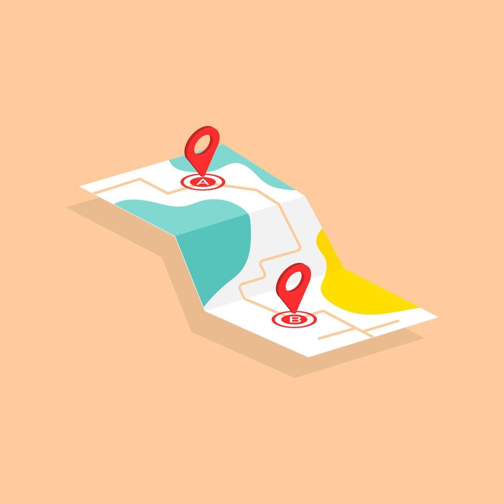 Red pin on paper map, Vector illustration.