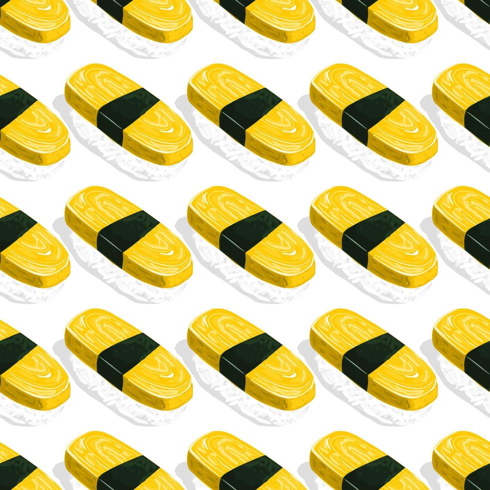 Seamless background with tamago sushi pattern. Tamago sushi. Japanese Food. vector