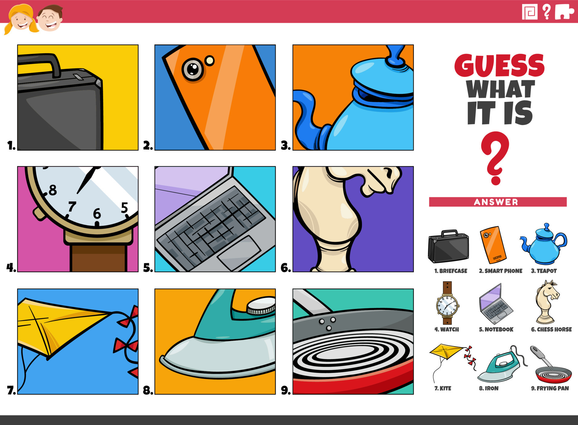 guess cartoon objects educational game for children 8424051 Vector Art