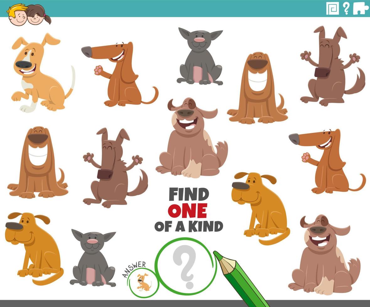 one of a kind game for children with cartoon dog characters vector