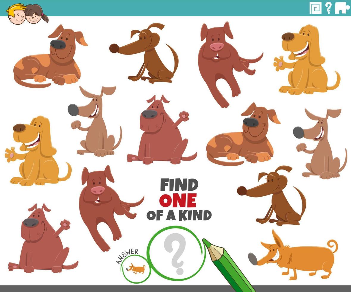 one of a kind task for children with cartoon dogs vector