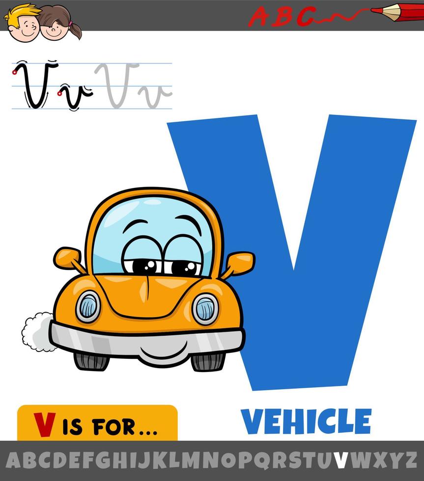 letter V from alphabet with cartoon vehicle character 8424082 Vector