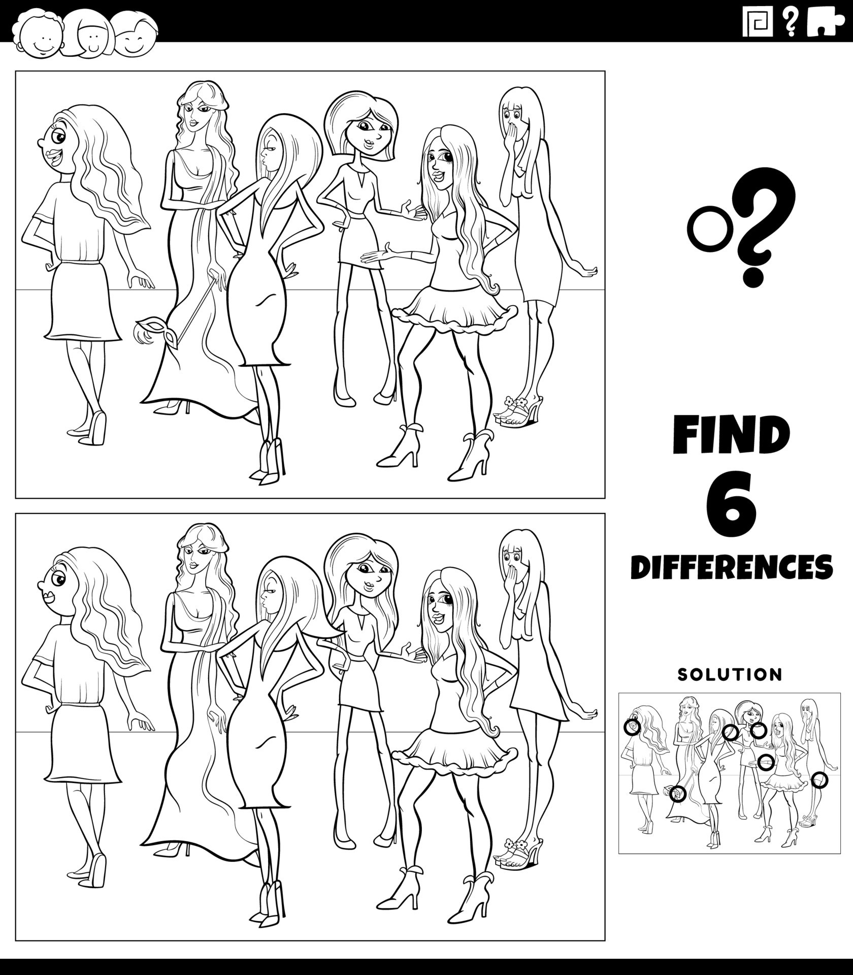 differences game with comic pretty women coloring page 8424105 Vector ...