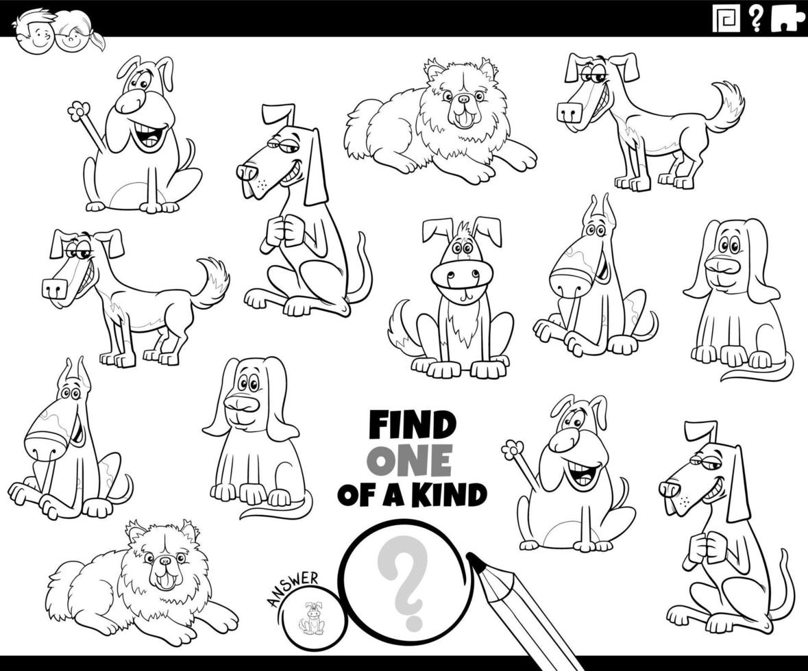 one of a kind game with cartoon dogs coloring page vector