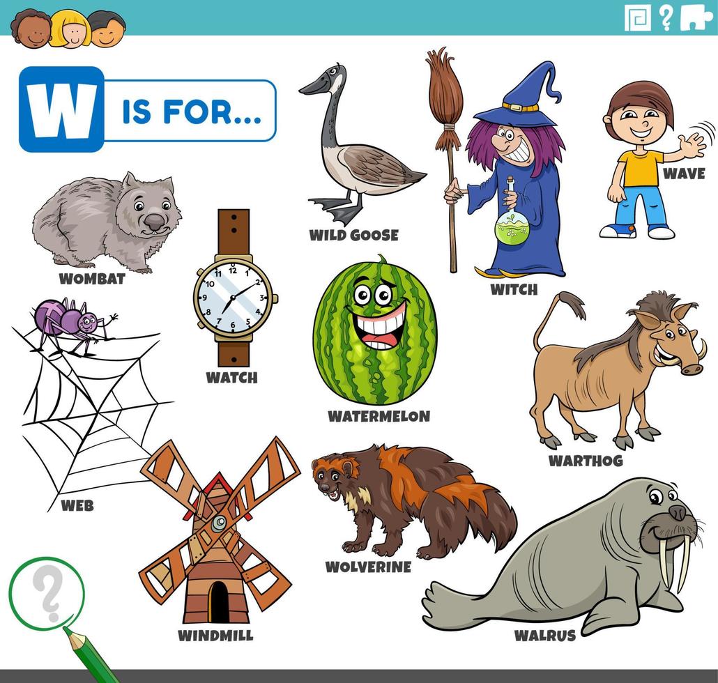letter-w-words-educational-set-with-cartoon-characters-8424143-vector