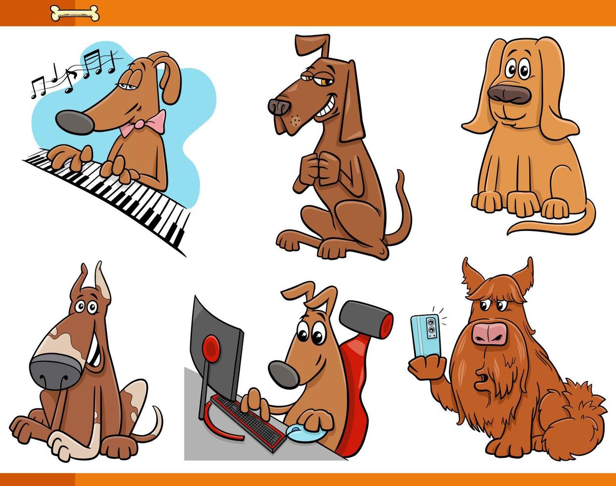 funny cartoon dogs animal characters set vector