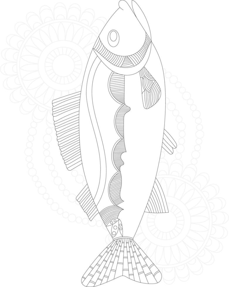 Fish Mandala coloring pages for kids vector