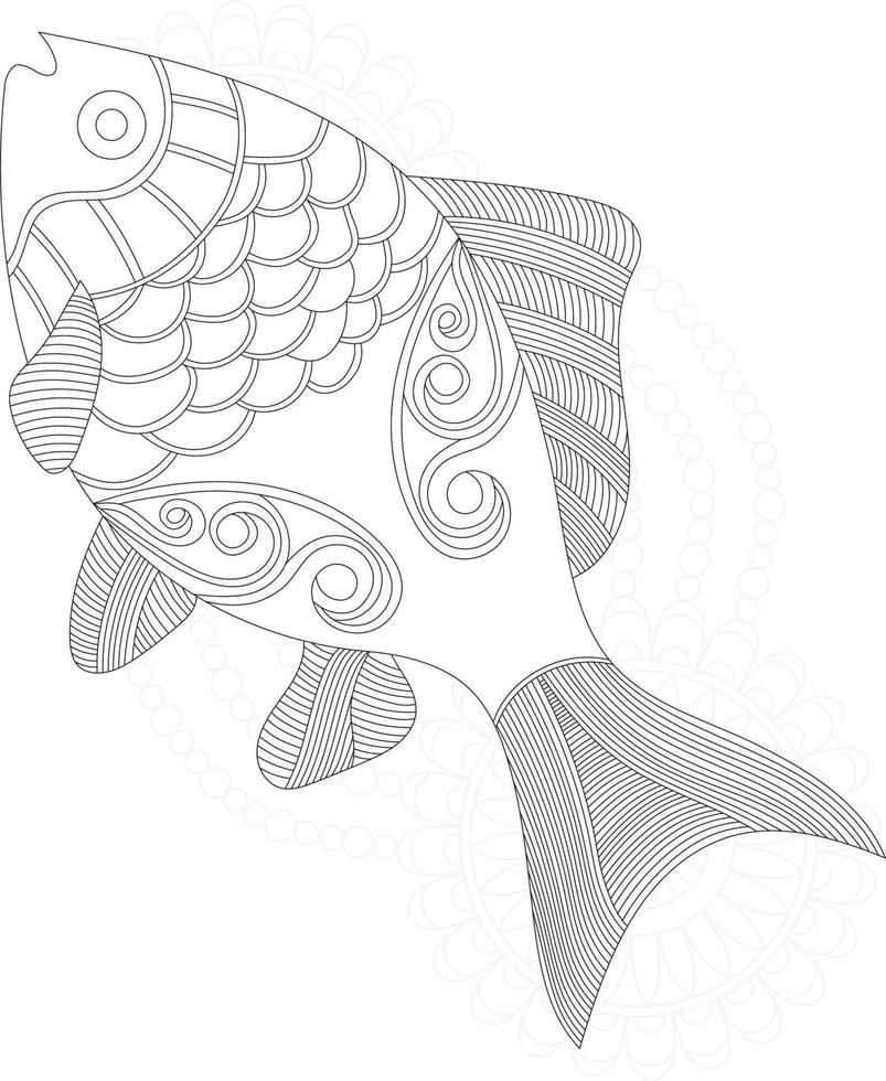 Fish Mandala coloring pages for kids vector