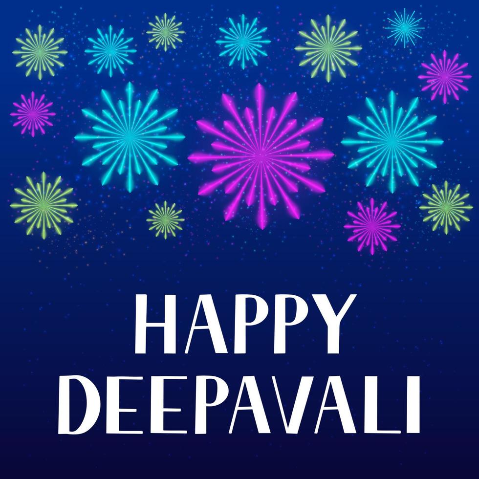 letras felices de deepavali con fuegos artificiales. cartel de tipografía de diwali del festival indio tradicional de las luces. plantilla vectorial fácil de editar para banner, volante, pegatina, postal, tarjeta de felicitación. vector