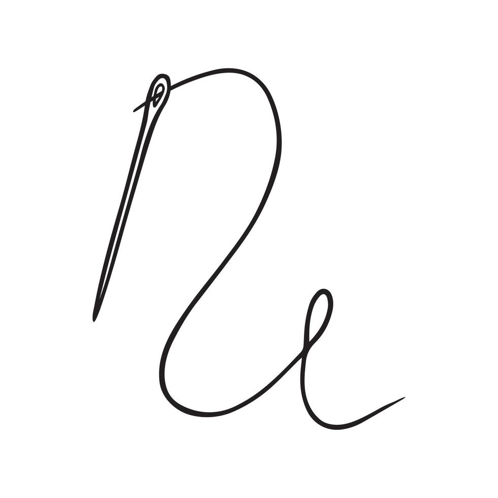 Hand drawn needle and thread doodle. sewing needle in sketch style. Craft supplies and tools. Vector illustration isolated on white background.