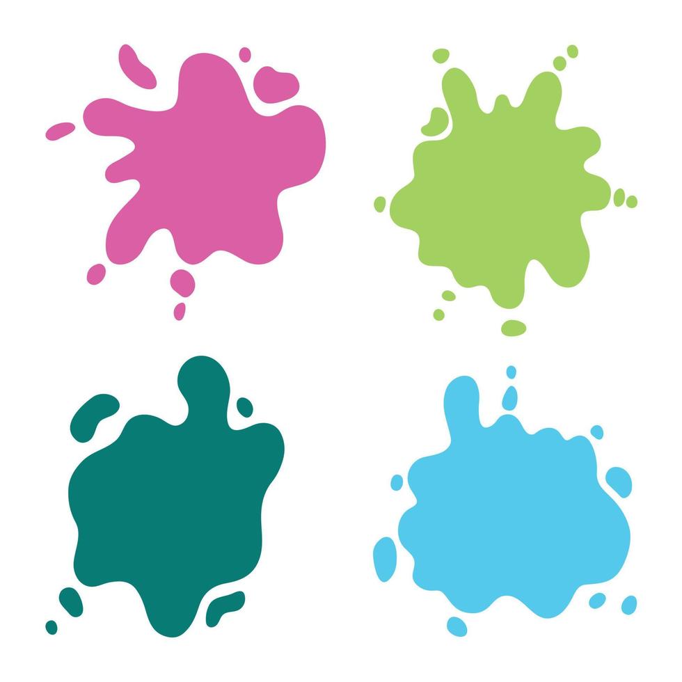 Hand drawn set of color paint splashes. Different shapes of paint splatter and drops, ink blobs . Vector illustration isolated on white background.