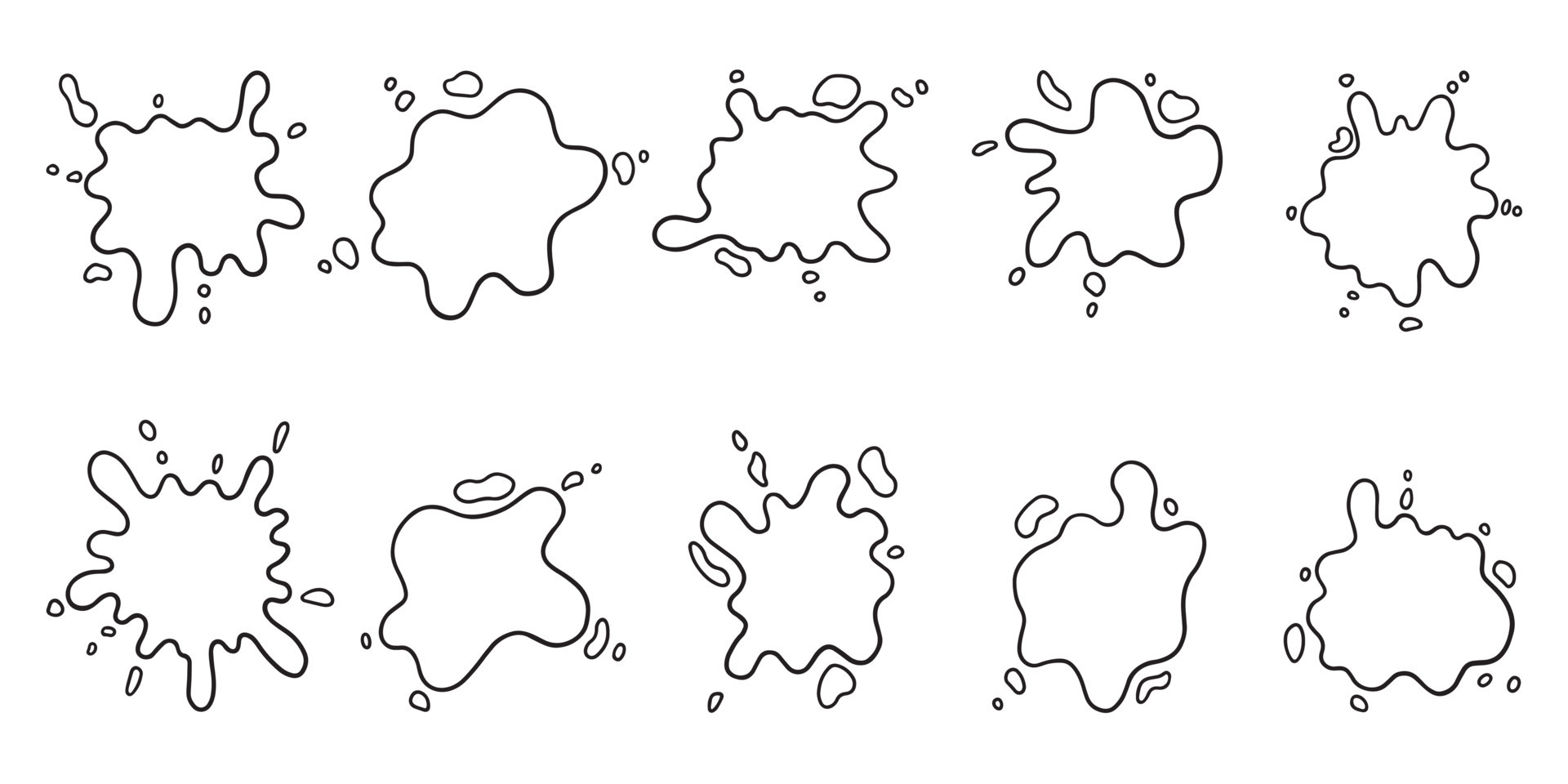 Hand drawn set of paint splashes doodle. Different shapes of paint