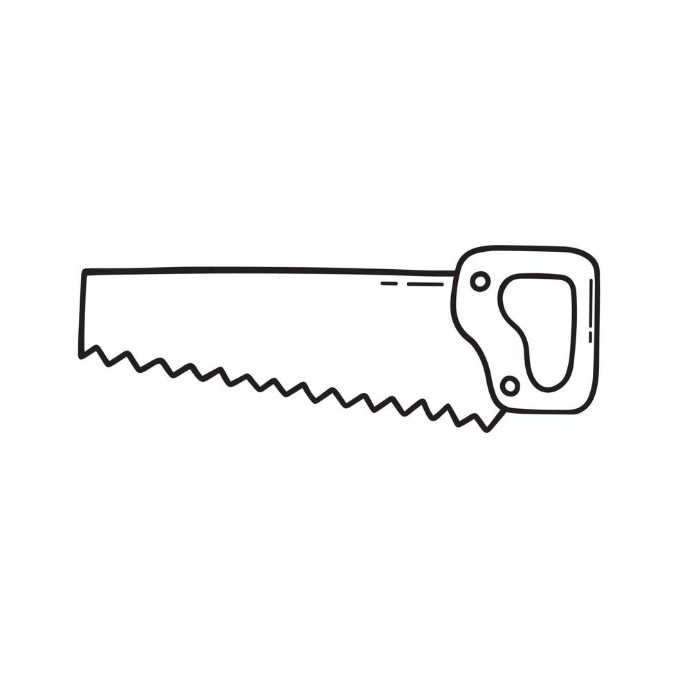 Hand drawn saw doodle. Construction tool in sketch style. Vector illustration isolated on white background.