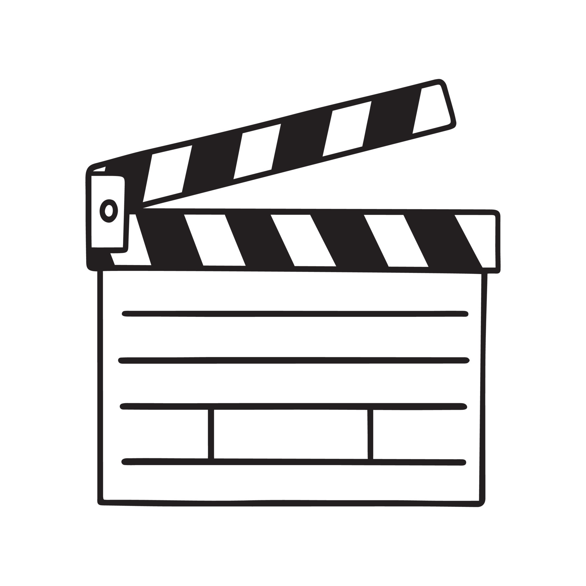 black and white movie slate clipart on white background