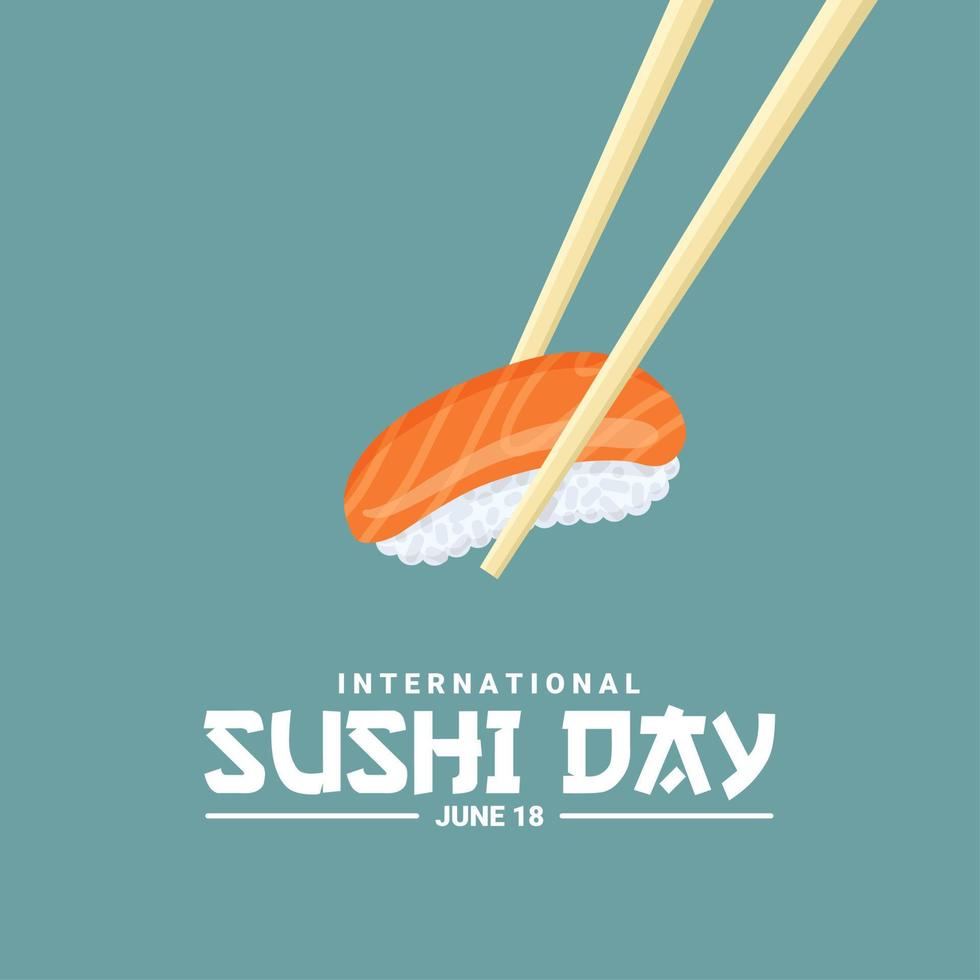 ilustración vectorial, una pieza de sushi en palillos, como pancarta, afiche o plantilla, día internacional del sushi. vector