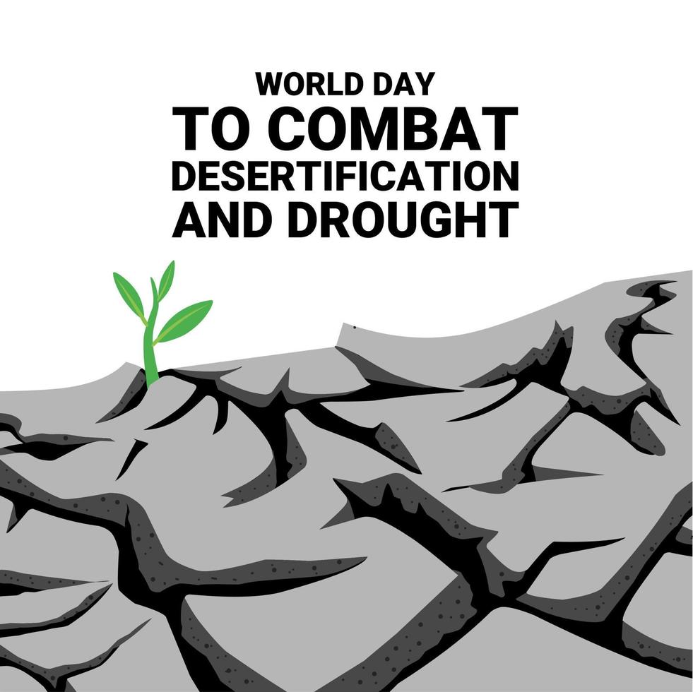 Vector illustration, new plant shoots on dry soil, as background image, banner, poster or template, World Day for Combating Desertification and Drought.