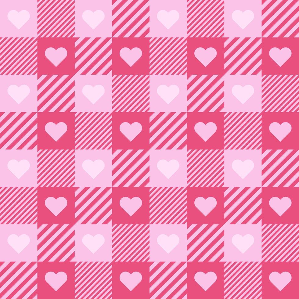Seamless Plaid Background Pink Heart Shape vector