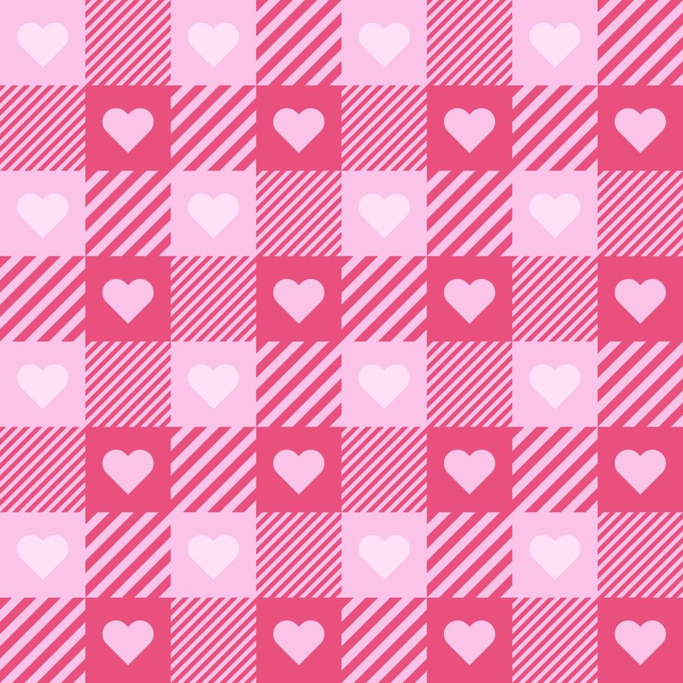 Seamless Plaid Background Pink Heart Shape vector