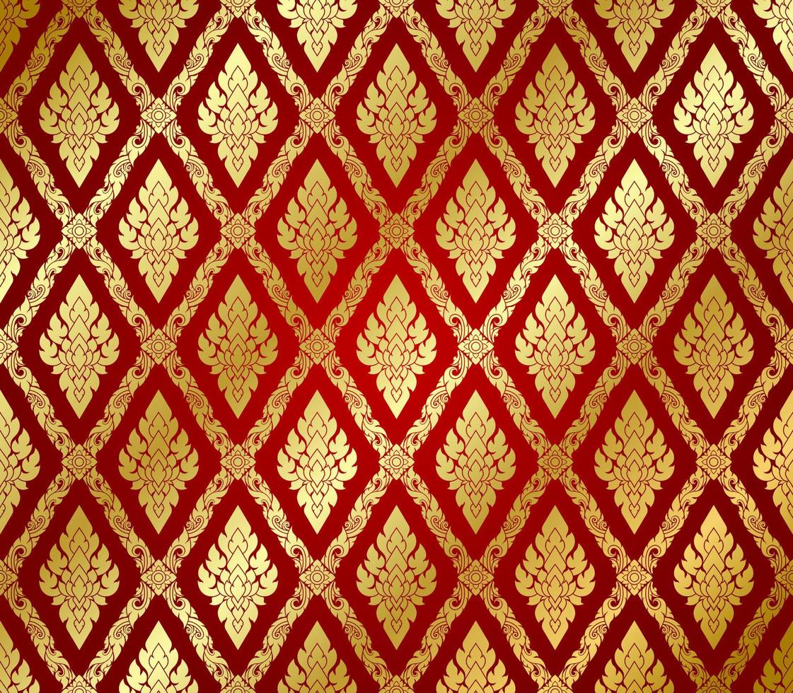 Seamless Pattern, Golden Thai Art On Red Background vector