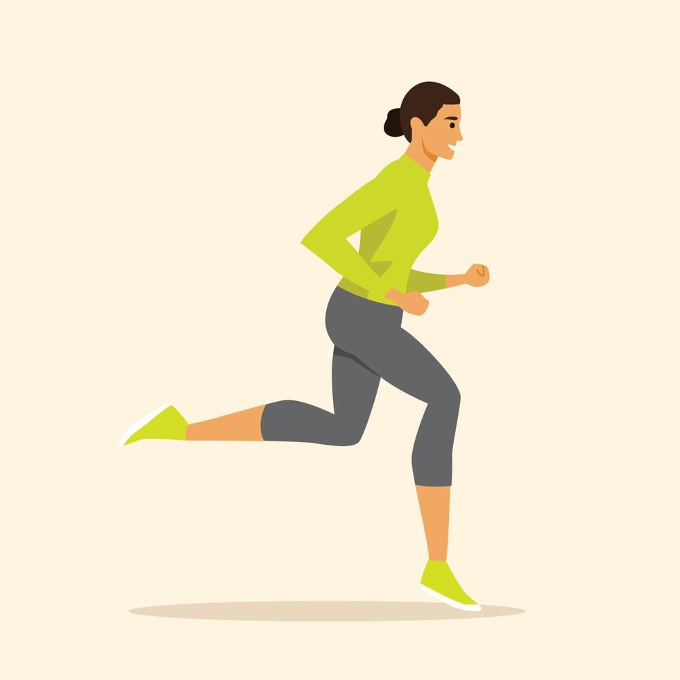 chica que corre. mujer corriendo con ropa deportiva aislada en el fondo. ilustración de vector de vista lateral