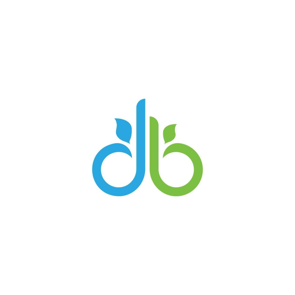 abstract initial letter D and B logo in blue and green color isolated in white background applied for biogas energy plant logo also suitable for the brands or companies that have initial name DB or BD vector