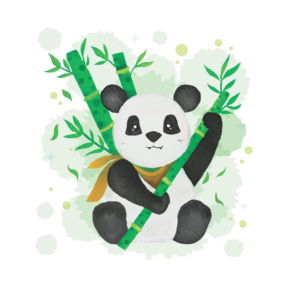 lindo panda acuarela ilustración vector