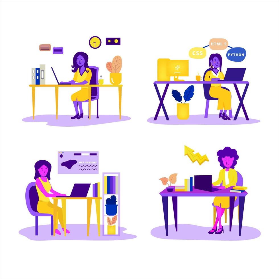 Set of businesswoman working at the office vector