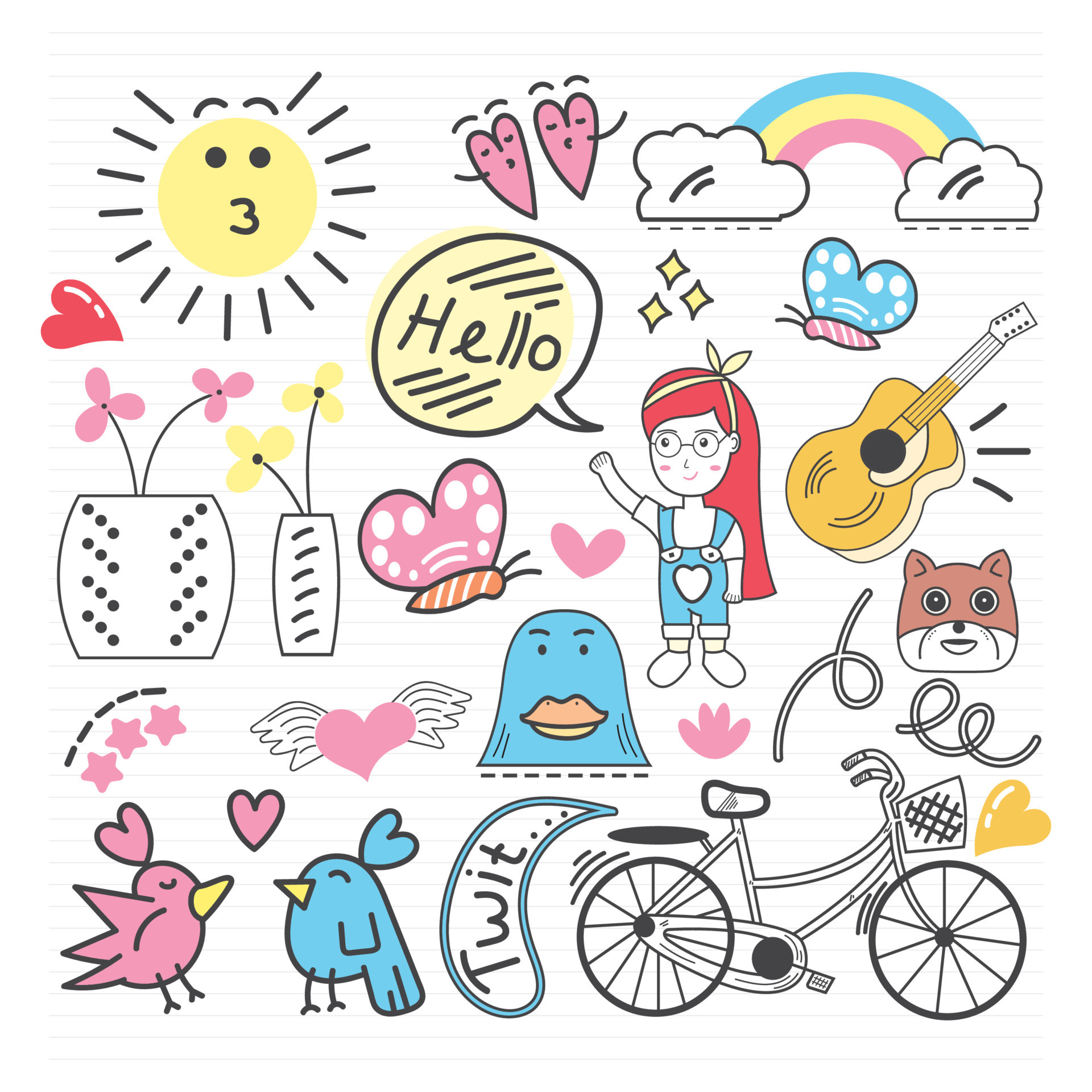 Doodle Cute Kids Vector Illustration Hand Drawn Set Cute Doodles Stock  Vector by ©9george 582429812