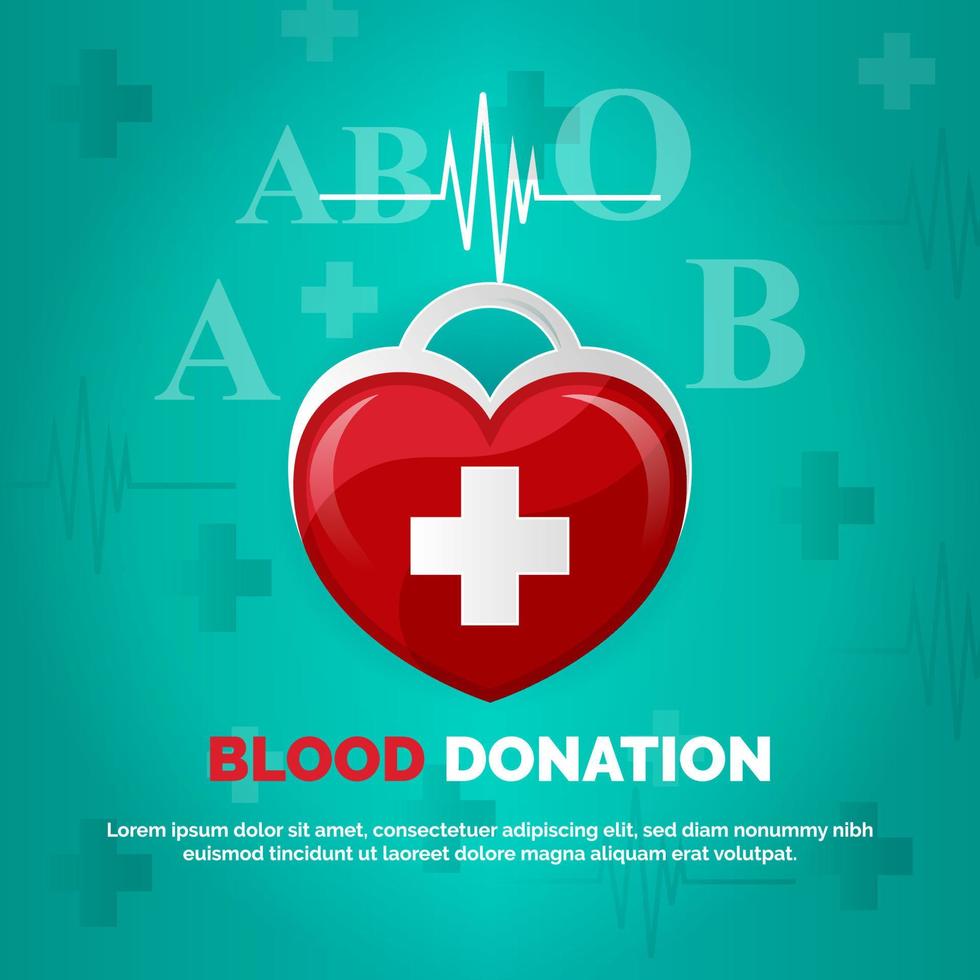 Blood donation background with red heart vector