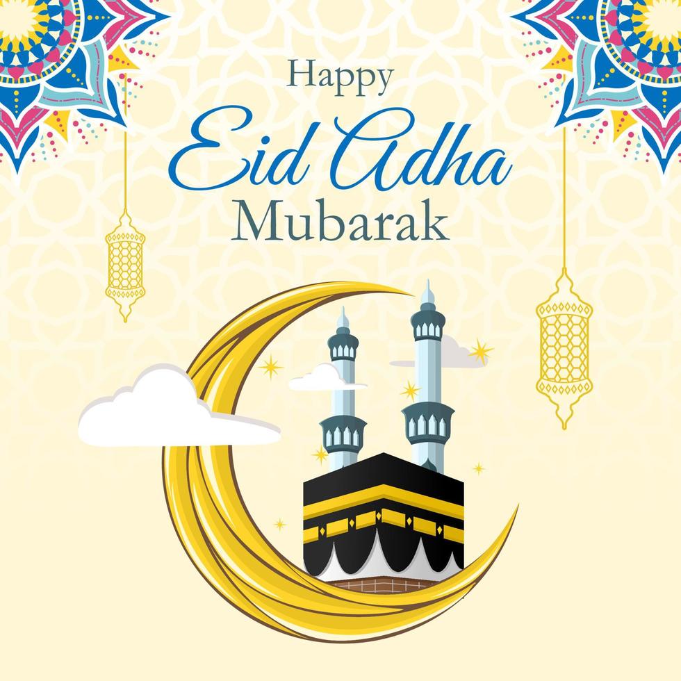 diseño de afiches de eid al-adha con bellos y elegantes edificios ka'ba y mandala. diseño vectorial minimalista vector