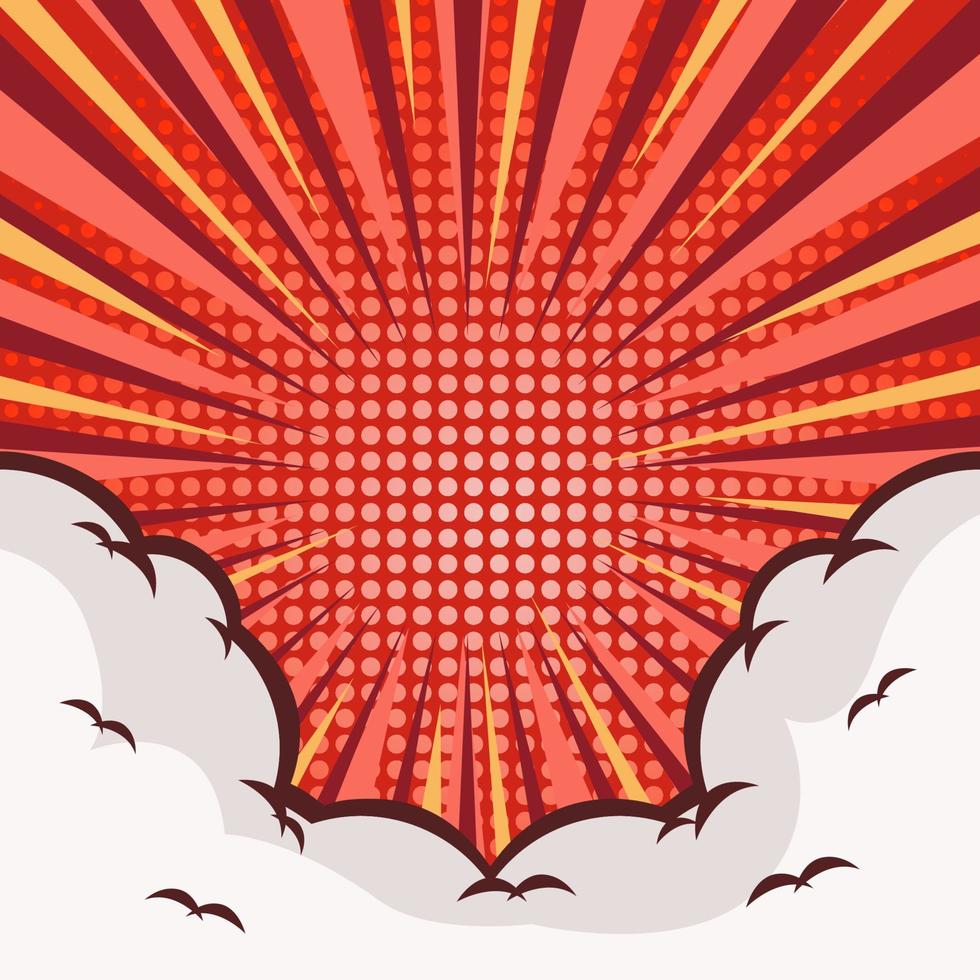 Red Comic Background With Vector Clouds