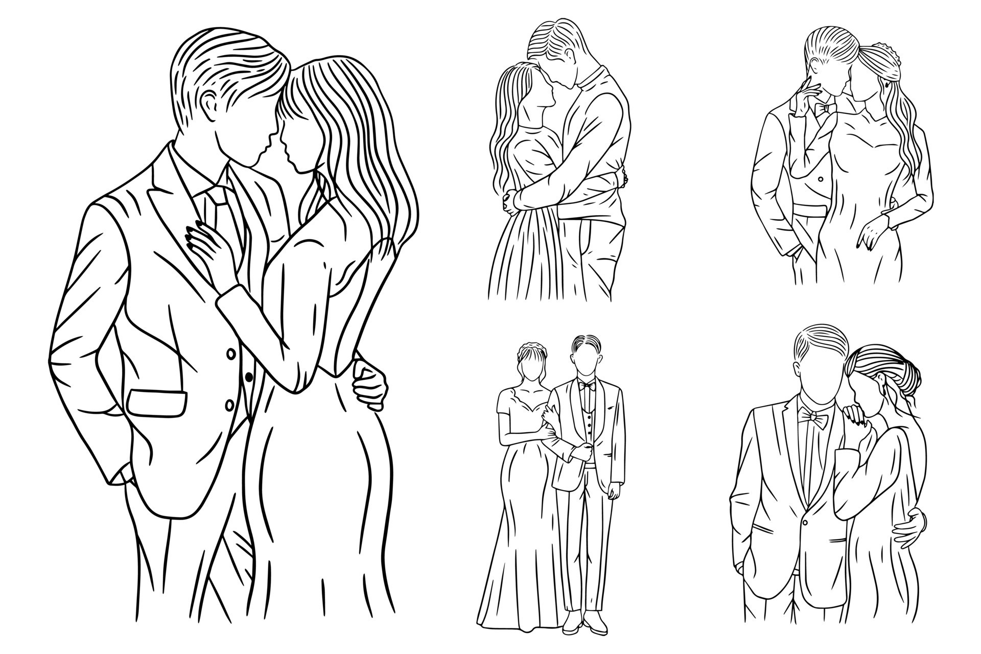 Set Bundle Line Art Drawing Simple Love Couple Wedding Happy Hand Drawn  8424442 Vector Art at Vecteezy