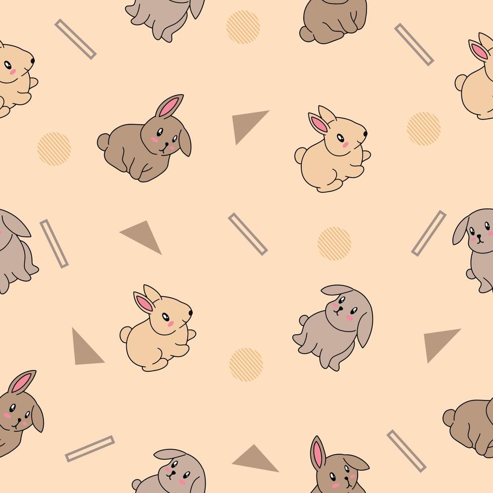cute many rabbit animal seamless pattern chocolate object wallpaper with design cream. vector