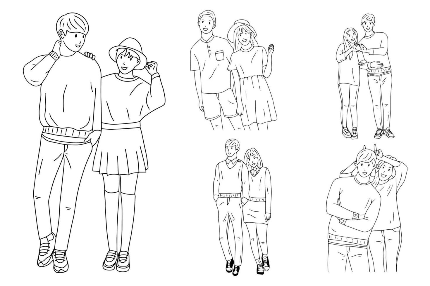 Set Bundle Line Art Drawing Simple Cute Couple Love Hand Drawn vector