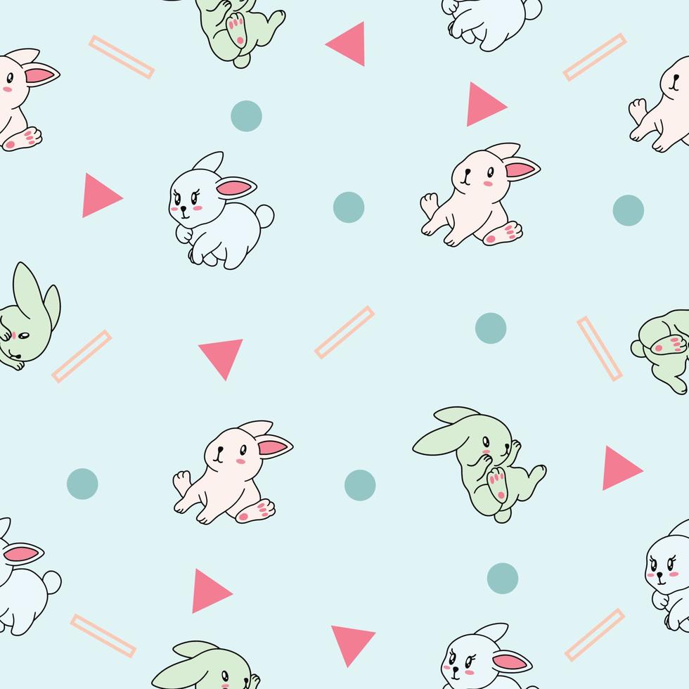 cute many rabbit animal seamless pattern colorful pink object wallpaper with design pastel greenish blue. vector