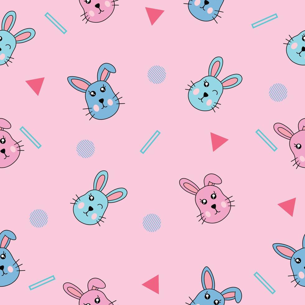 cute many colorful animal head animal seamless pattern object wallpaper with design light pink. vector