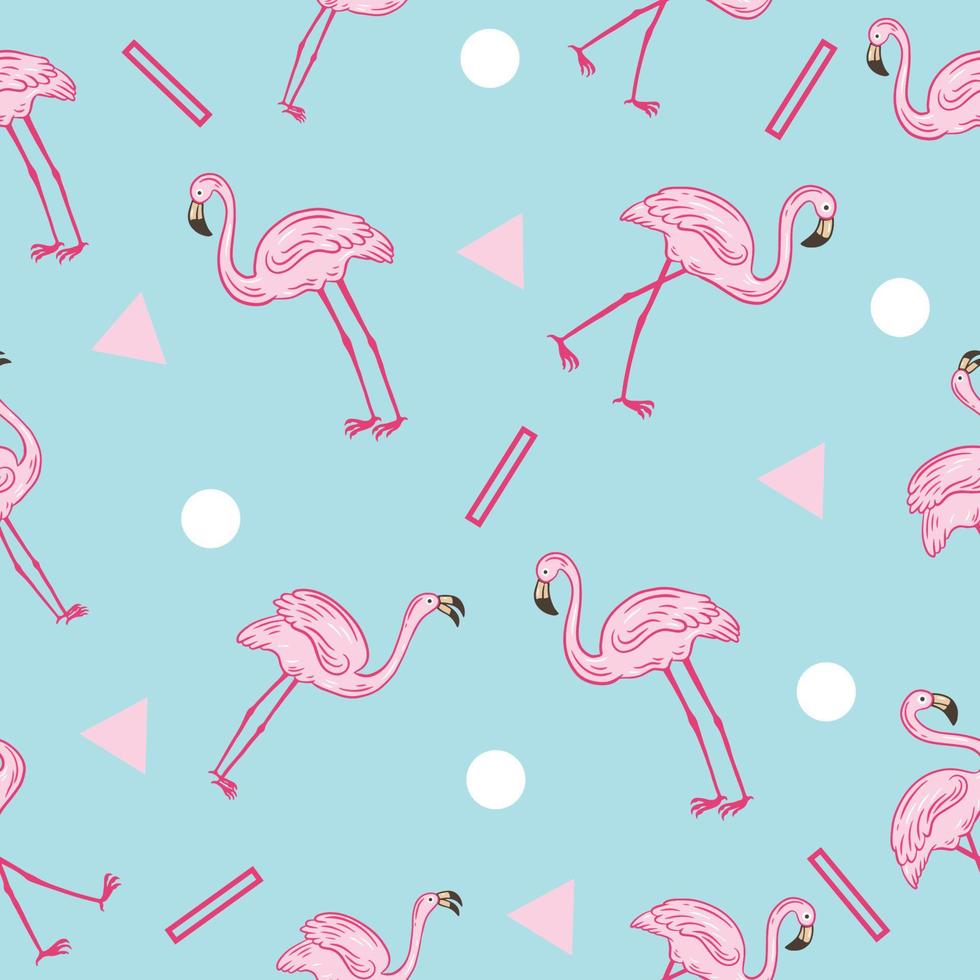 cute pink stork animal seamless pattern pink and white object wallpaper with design pastel blue. vector