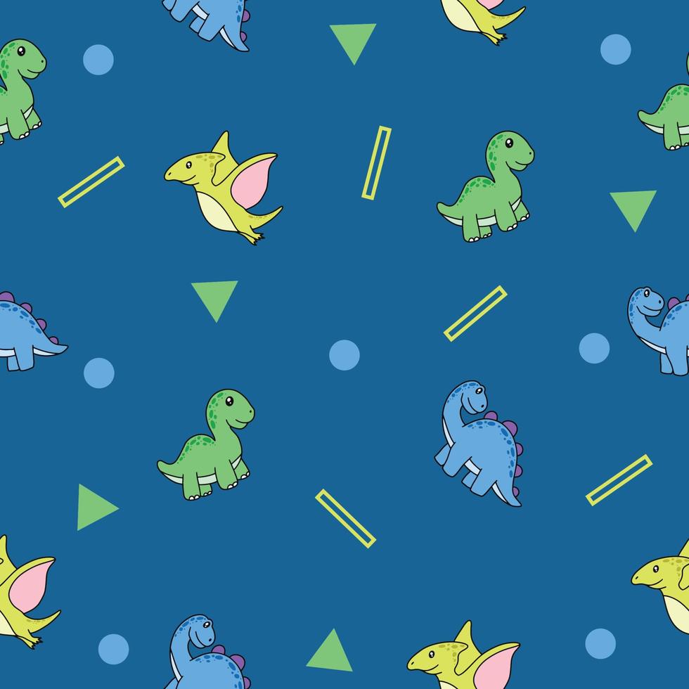 cute many little dinosaur animal seamless pattern object wallpaper with design dark blue. vector