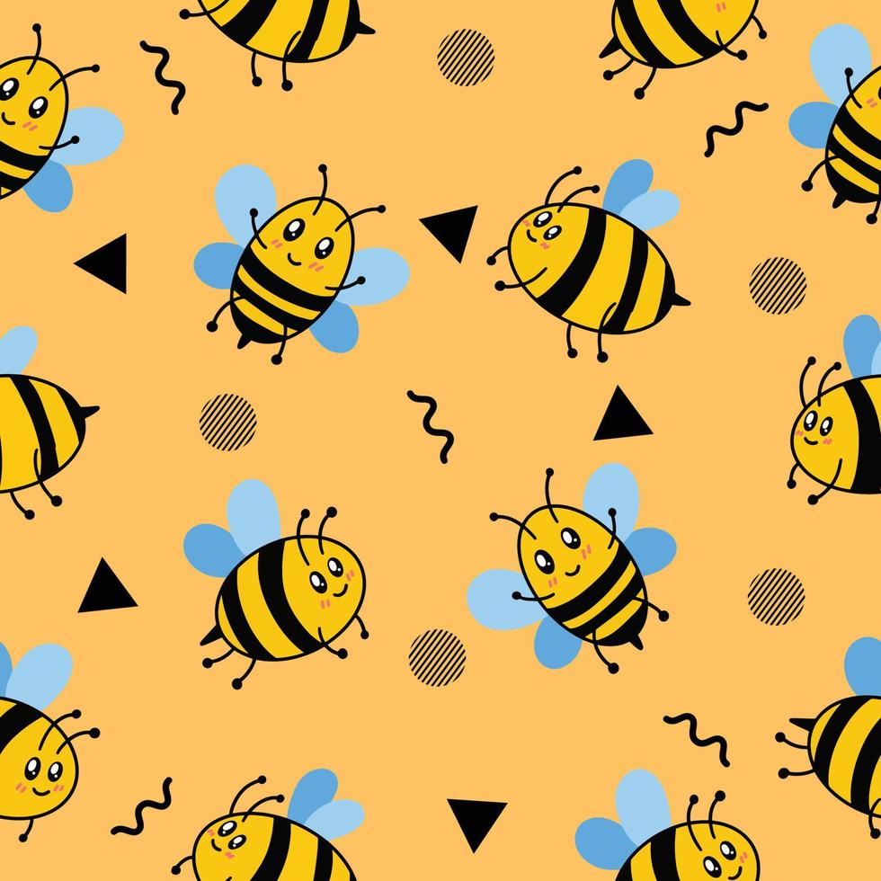 Fondo de pantalla de objeto negro de patrones sin fisuras de animales de abeja lindo lindo con diseño naranja. vector