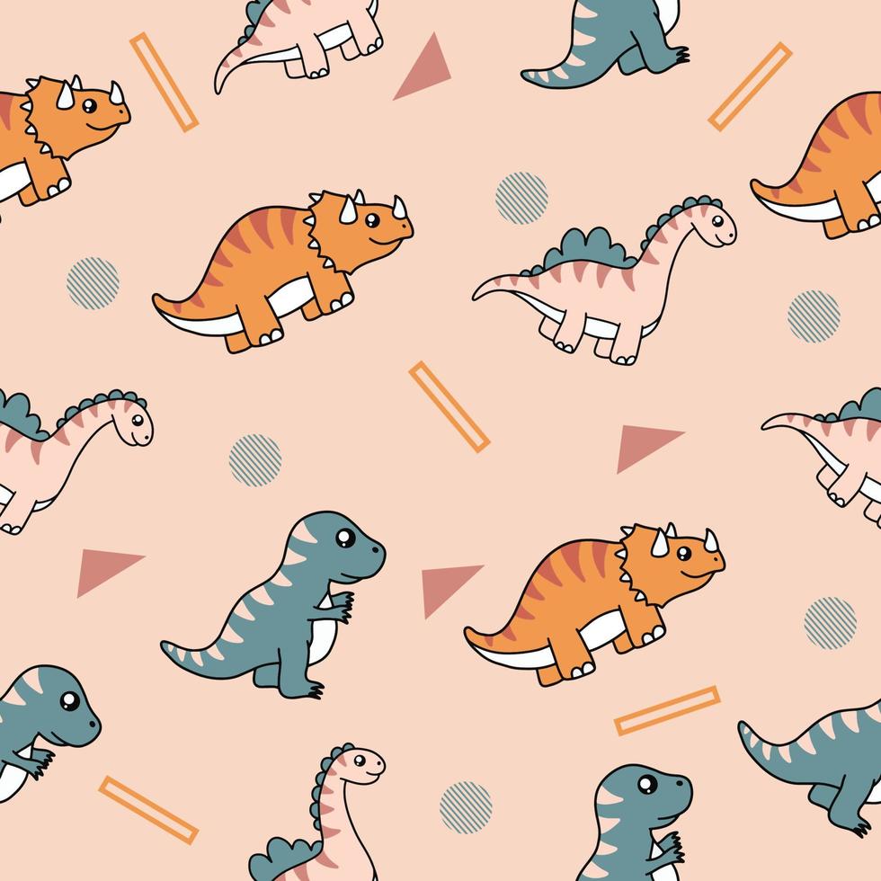 cute many colorful dinosaur animal seamless pattern colorful object wallpaper with design light cream. vector
