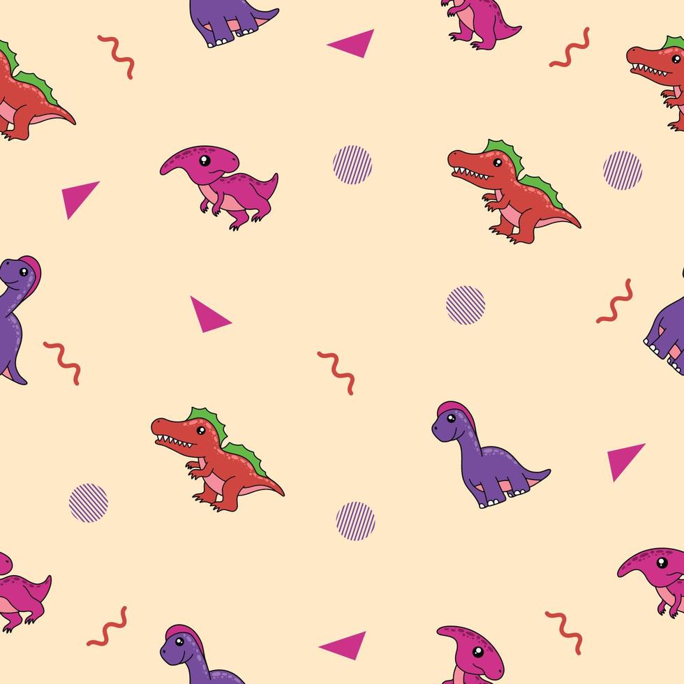 cute many colorful dinosaur animal seamless pattern colorful object wallpaper with design light cream. vector