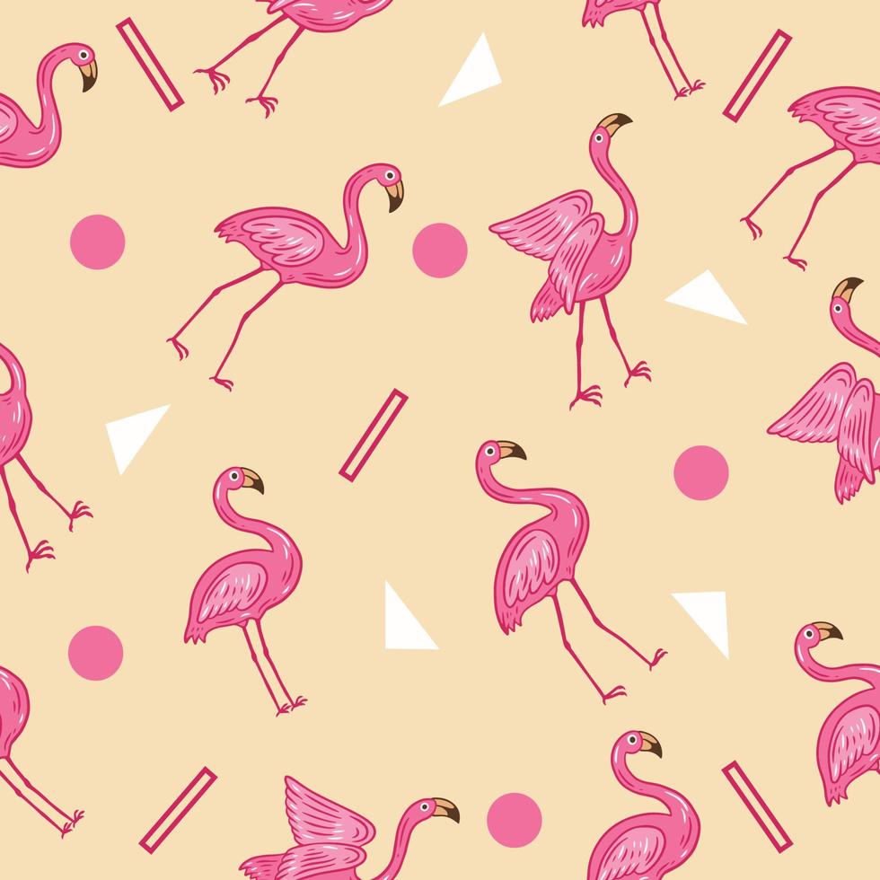 Fondo de pantalla de objeto rosa lindo animal cigüeña rosa de patrones sin fisuras con crema pastel de diseño. vector