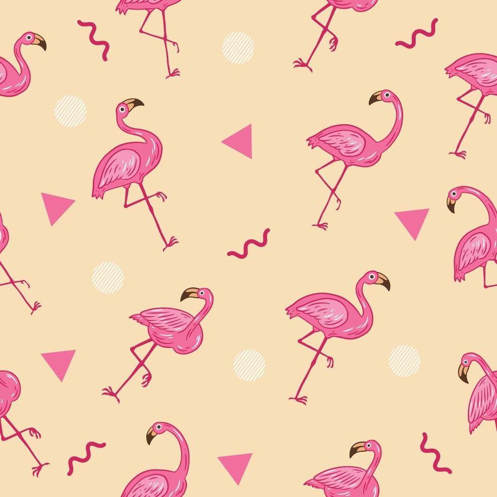 Fondo de pantalla de objeto rosa lindo animal cigüeña rosa de patrones sin fisuras con crema pastel de diseño. vector